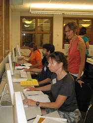 working in the computer lab